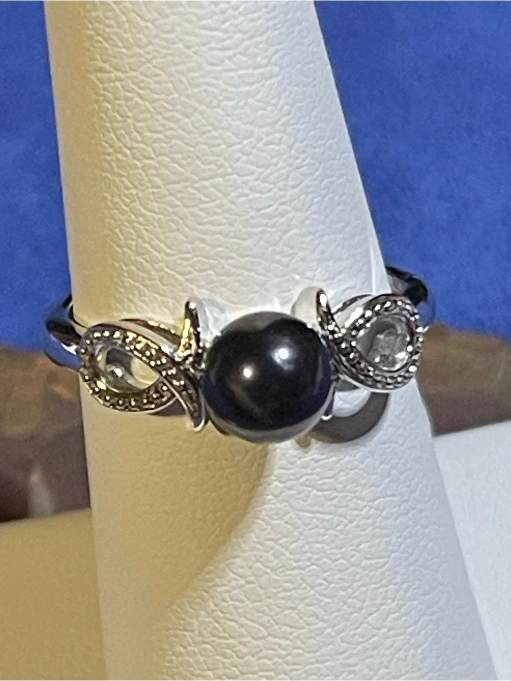 NWT Signed Crown .925 Black Pearl Solitaire Ring Sz 7